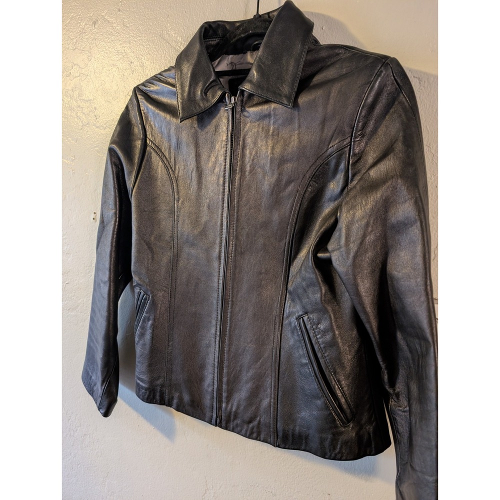 Womens Genuine Leather Jacket Black Full Zip Size M